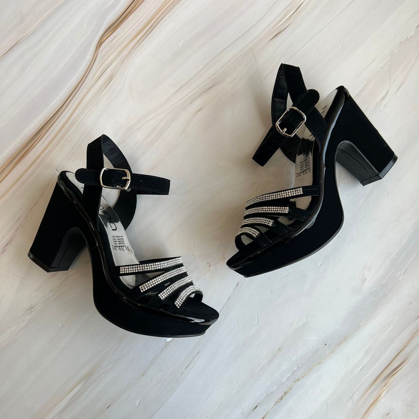 Zapatilla tacón ancho con brillos 7636